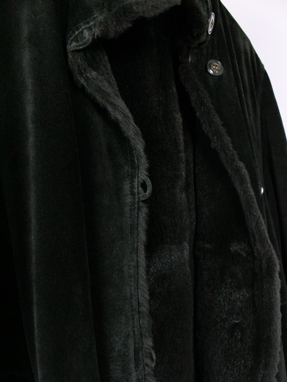 Cappotto Vintage Shearling Verde Scuro in Pelle Scamosciata