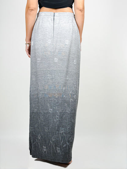 Gonna lunga vintage Tuzzi y2k – grigio sfumato con ricami floreali
