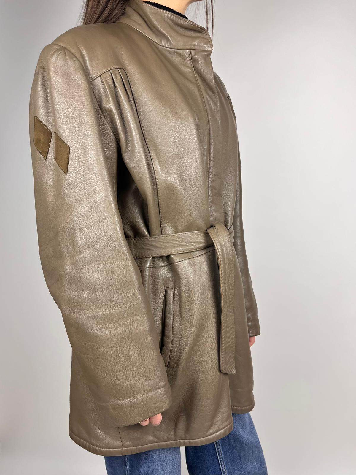 Giacca Vintage Donna Vera Pelle con Cintura Anni '80 Made in Italy