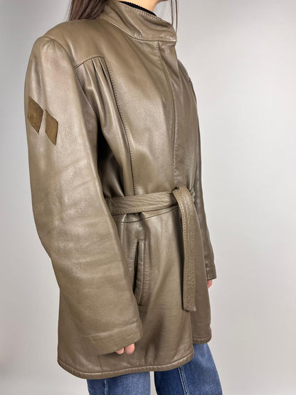 Giacca Vintage Donna Vera Pelle con Cintura Anni '80 Made in Italy