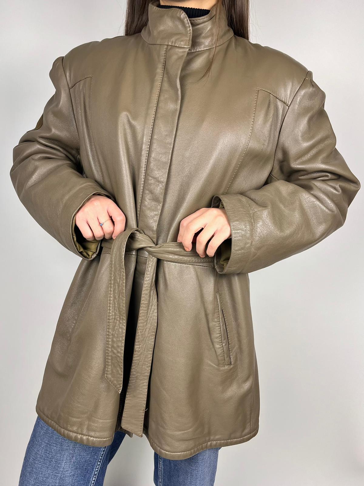 Giacca Vintage Donna Vera Pelle con Cintura Anni '80 Made in Italy