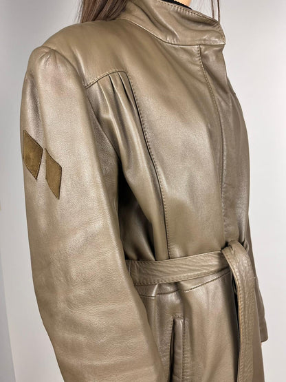 Giacca Vintage Donna Vera Pelle con Cintura Anni '80 Made in Italy