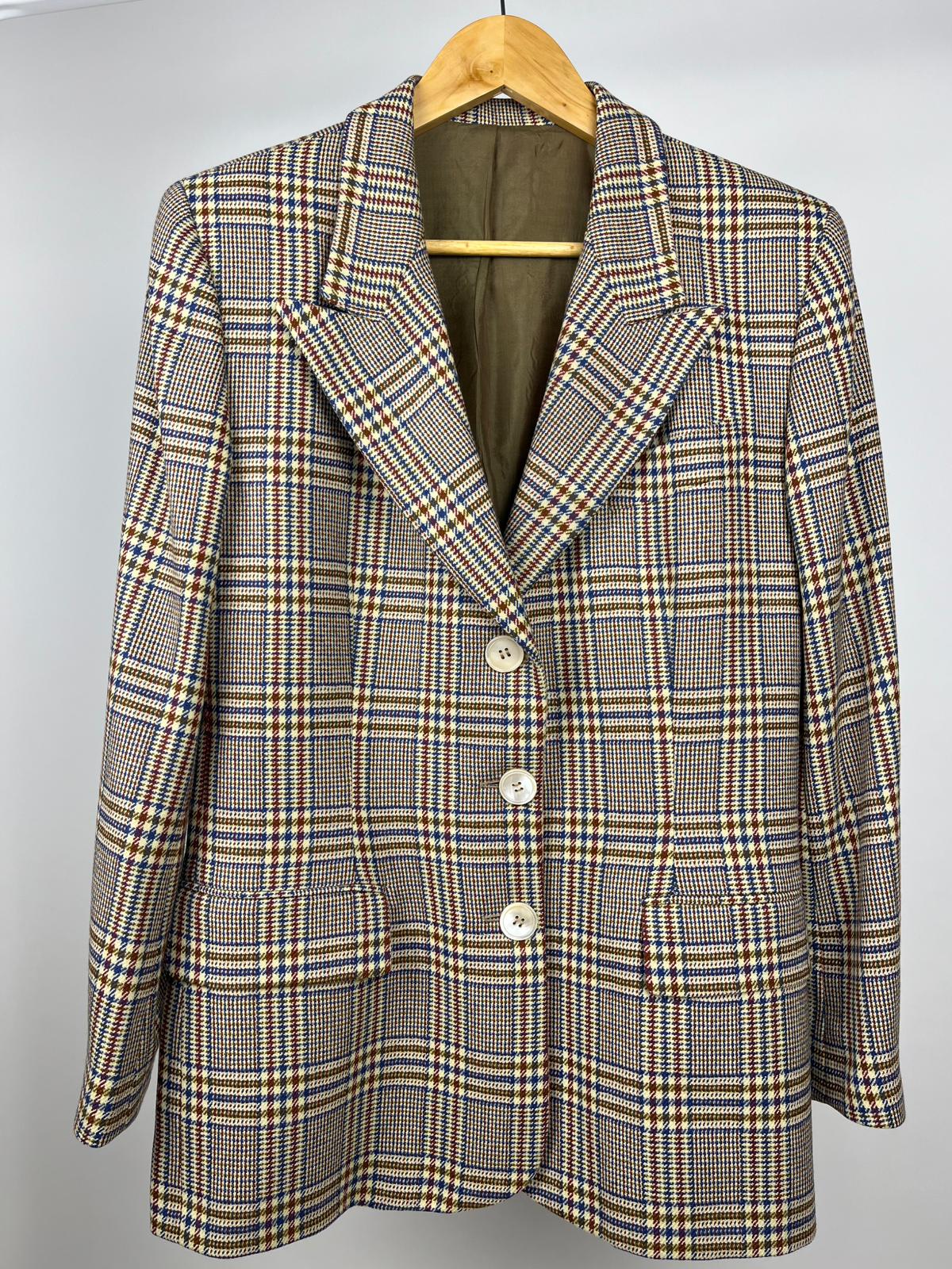 Blazer Vintage Donna Lana Quadri Beige Anni '90