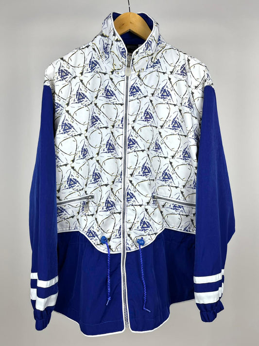 Giacca Sportiva Vintage Anni '90 in Nylon Bianco e Blu Elettrico
