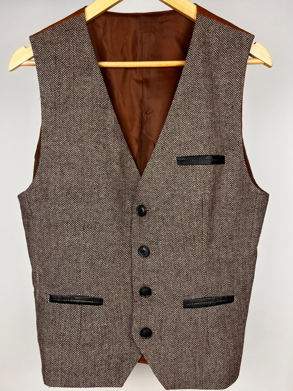 Gilet vintage in tweed spigato con retro scamosciato - anni ’90
