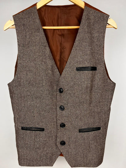 Gilet vintage in tweed spigato con retro scamosciato - anni ’90