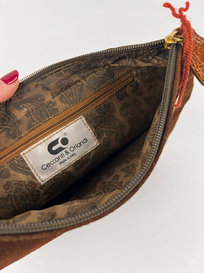 Pochette Vintage Vera Pelle Camoscio Marrone - Anni '70 Made in Italy