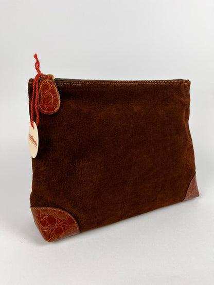 Pochette Vintage Vera Pelle Camoscio Marrone - Anni '70 Made in Italy