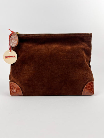 Pochette Vintage Vera Pelle Camoscio Marrone - Anni '70 Made in Italy