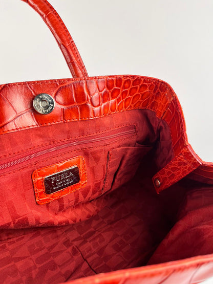 Borsa Furla Vintage in Vera Pelle Rossa Effetto Cocco Made in Italy Anni 90/00