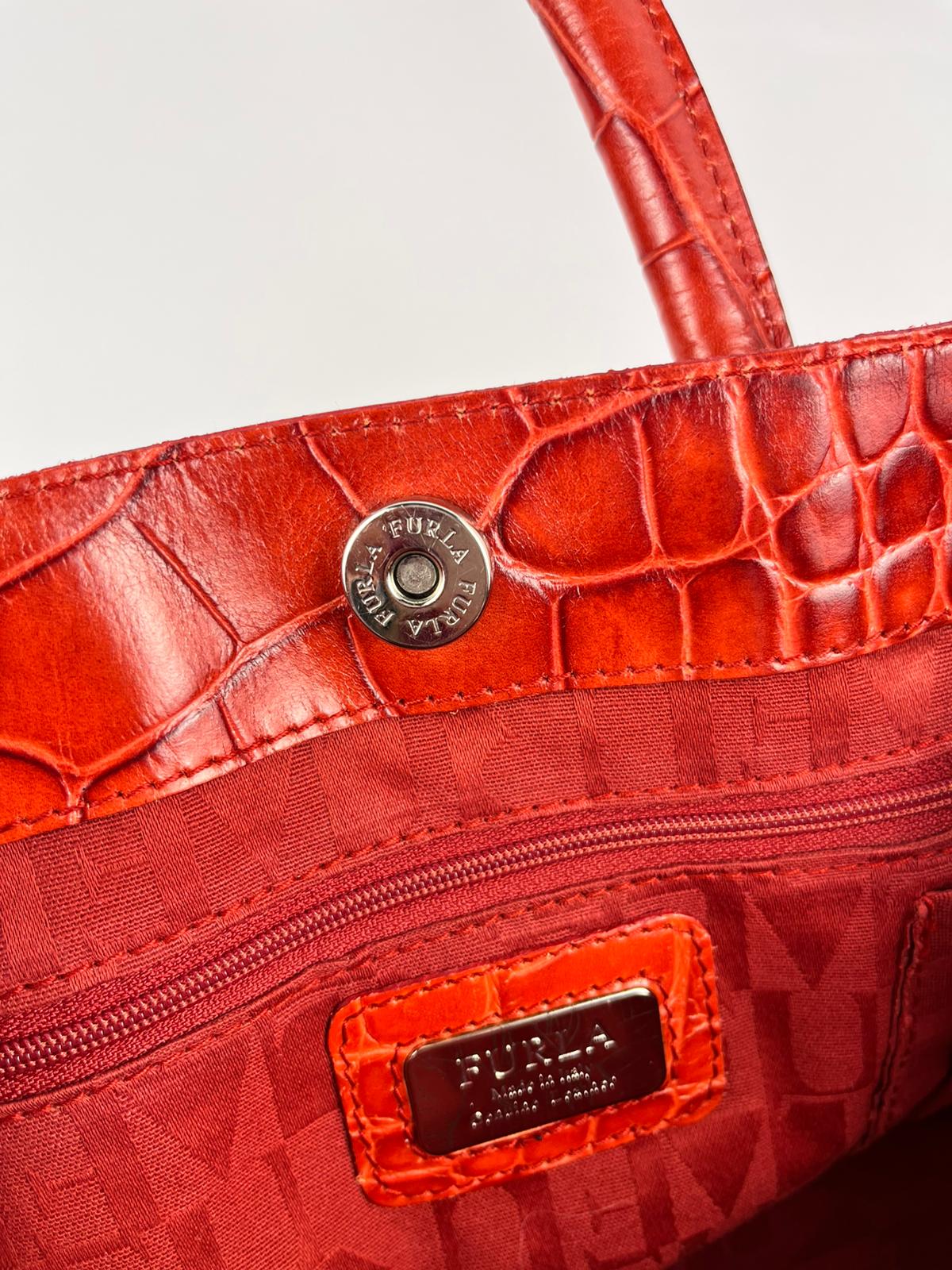 Borsa Furla Vintage in Vera Pelle Rossa Effetto Cocco Made in Italy Anni 90/00