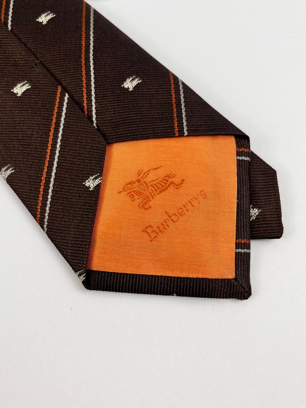 Cravatta Burberrys Vintage Seta Marrone e Arancione - Anni '80