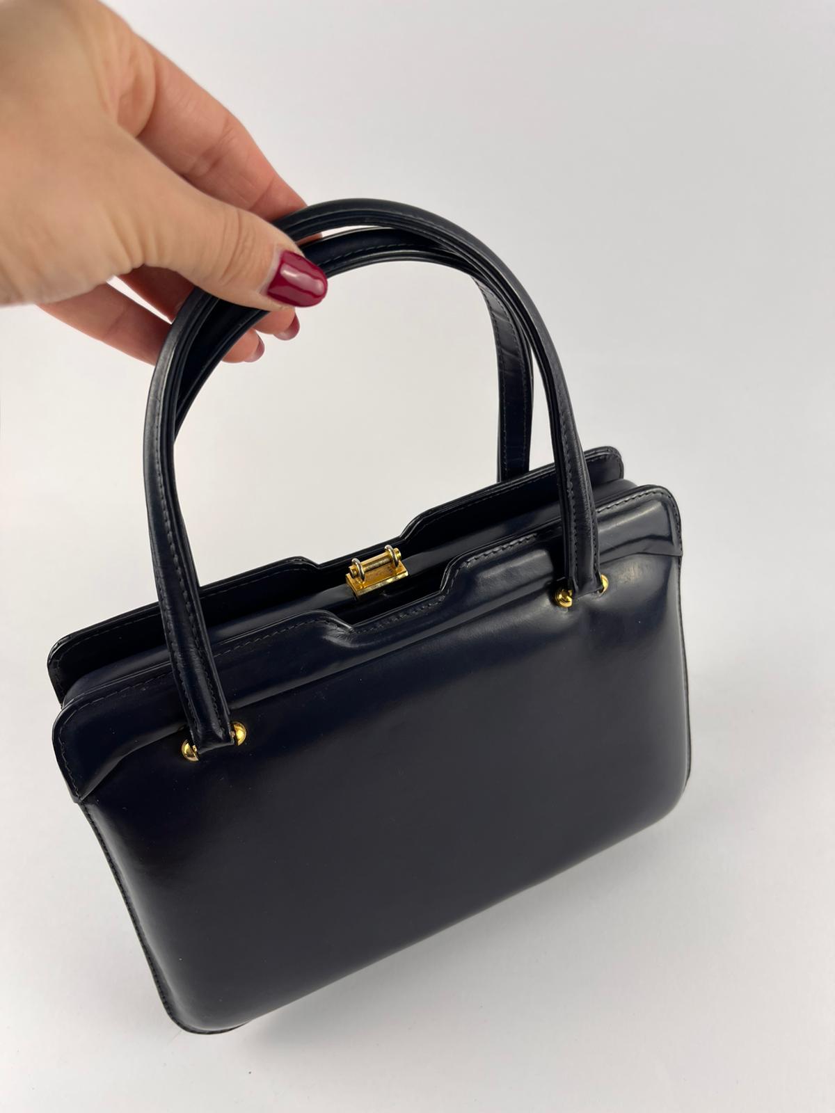 Borsa a mano Vintage Blu Scuro con Manici Rigidi - anni '60