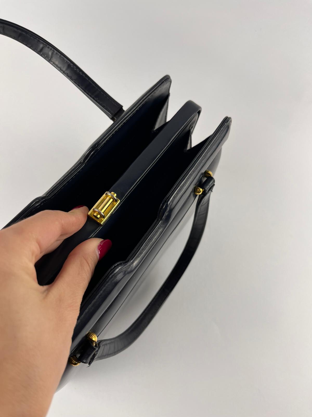 Borsa a mano Vintage Blu Scuro con Manici Rigidi - anni '60