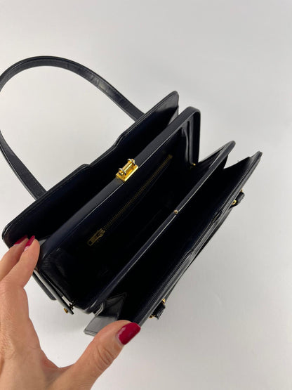 Borsa a mano Vintage Blu Scuro con Manici Rigidi - anni '60