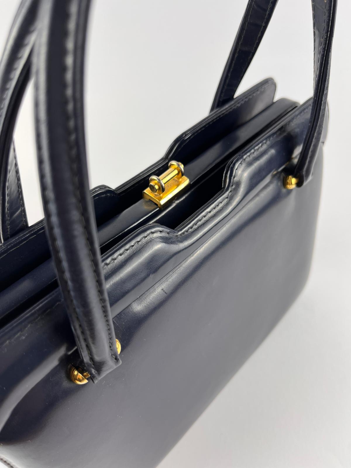 Borsa a mano Vintage Blu Scuro con Manici Rigidi - anni '60