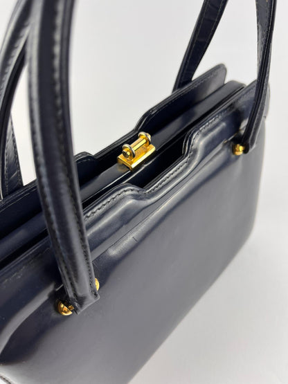 Borsa a mano Vintage Blu Scuro con Manici Rigidi - anni '60