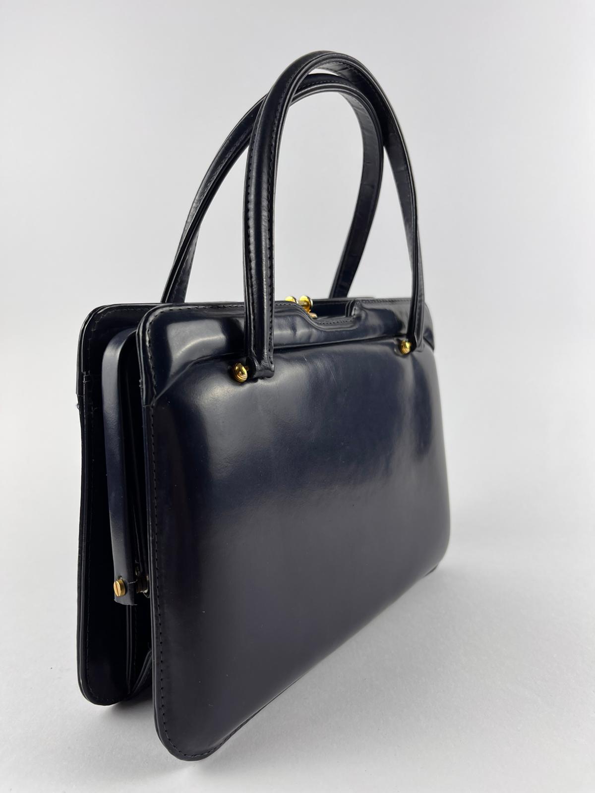 Borsa a mano Vintage Blu Scuro con Manici Rigidi - anni '60
