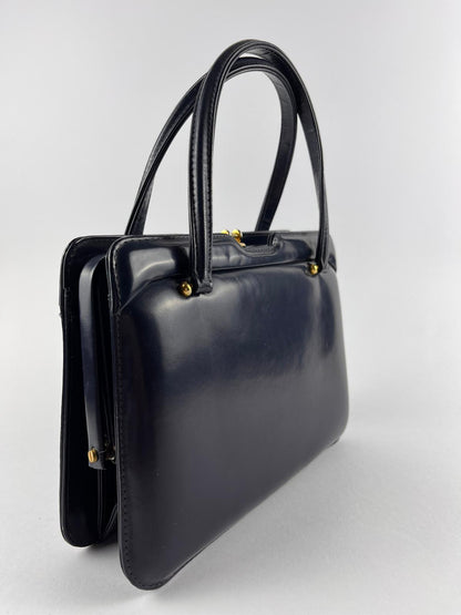 Borsa a mano Vintage Blu Scuro con Manici Rigidi - anni '60