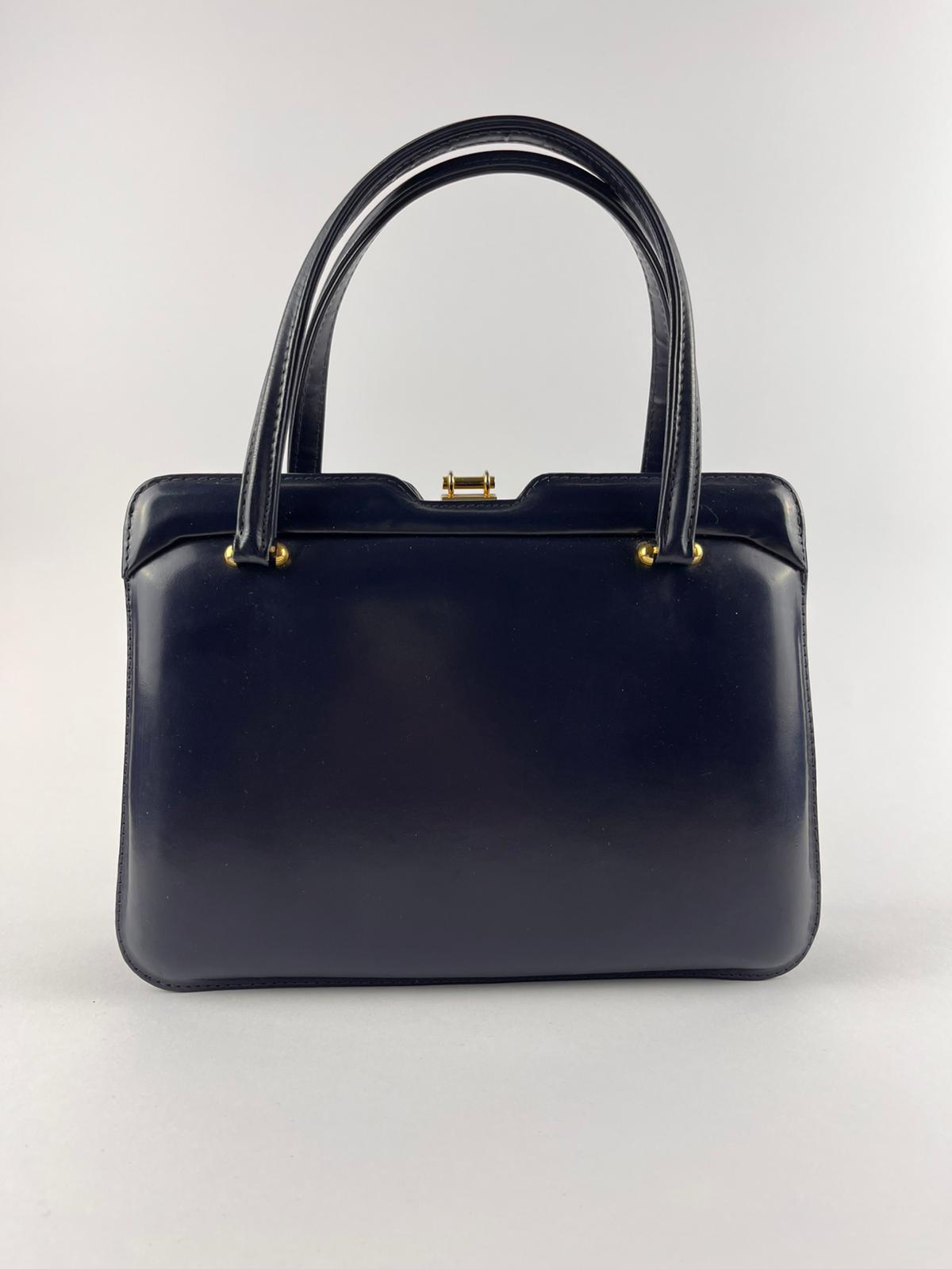 Borsa a mano Vintage Blu Scuro con Manici Rigidi - anni '60