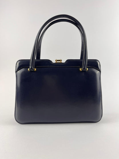 Borsa a mano Vintage Blu Scuro con Manici Rigidi - anni '60