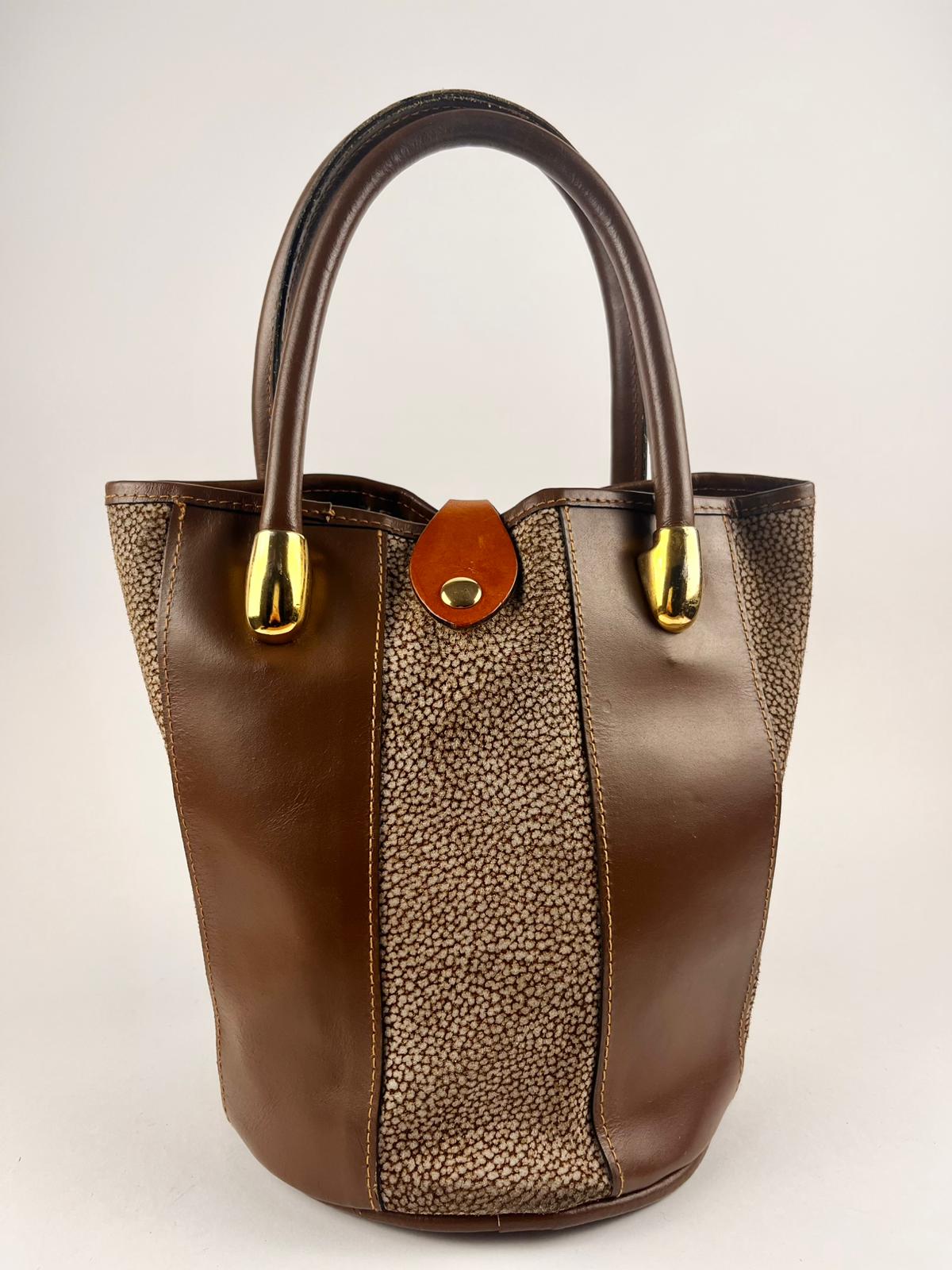 Borsa secchiello vintage Don Giaky in vera pelle marrone – Made in Italy anni ’80