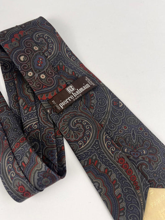 Cravatta vintage Balmain Paris in seta con fantasia paisley – anni ’80