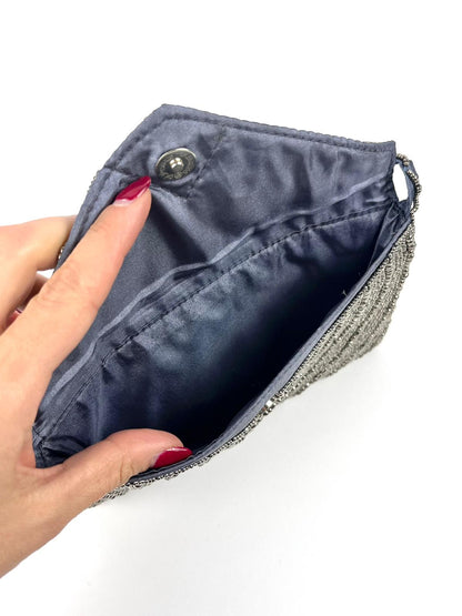 Borsa vintage anni '90 con perline argento e tracolla