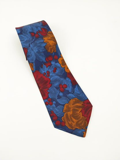 Cravatta Vintage Seta -  Fantasia Floreale Blu