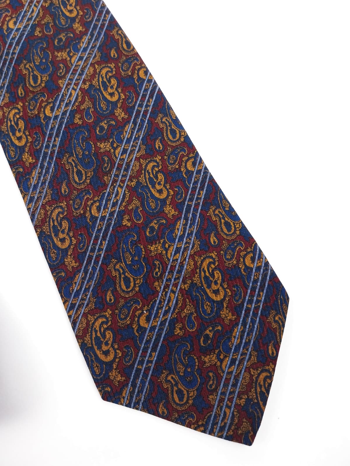 Cravatta Vintage in Pura Seta - Fantasia Paisley Blu e Bourdeux