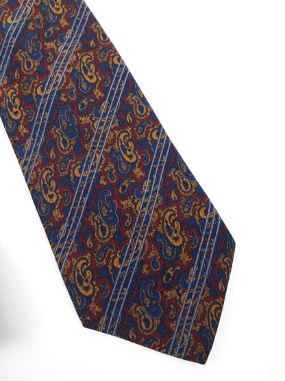 Cravatta Vintage in Pura Seta - Fantasia Paisley Blu e Bourdeux