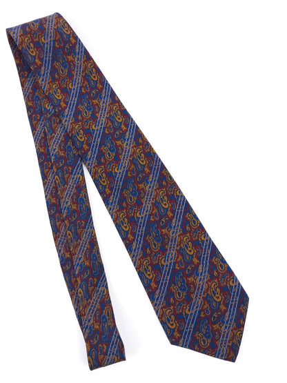 Cravatta Vintage in Pura Seta - Fantasia Paisley Blu e Bourdeux