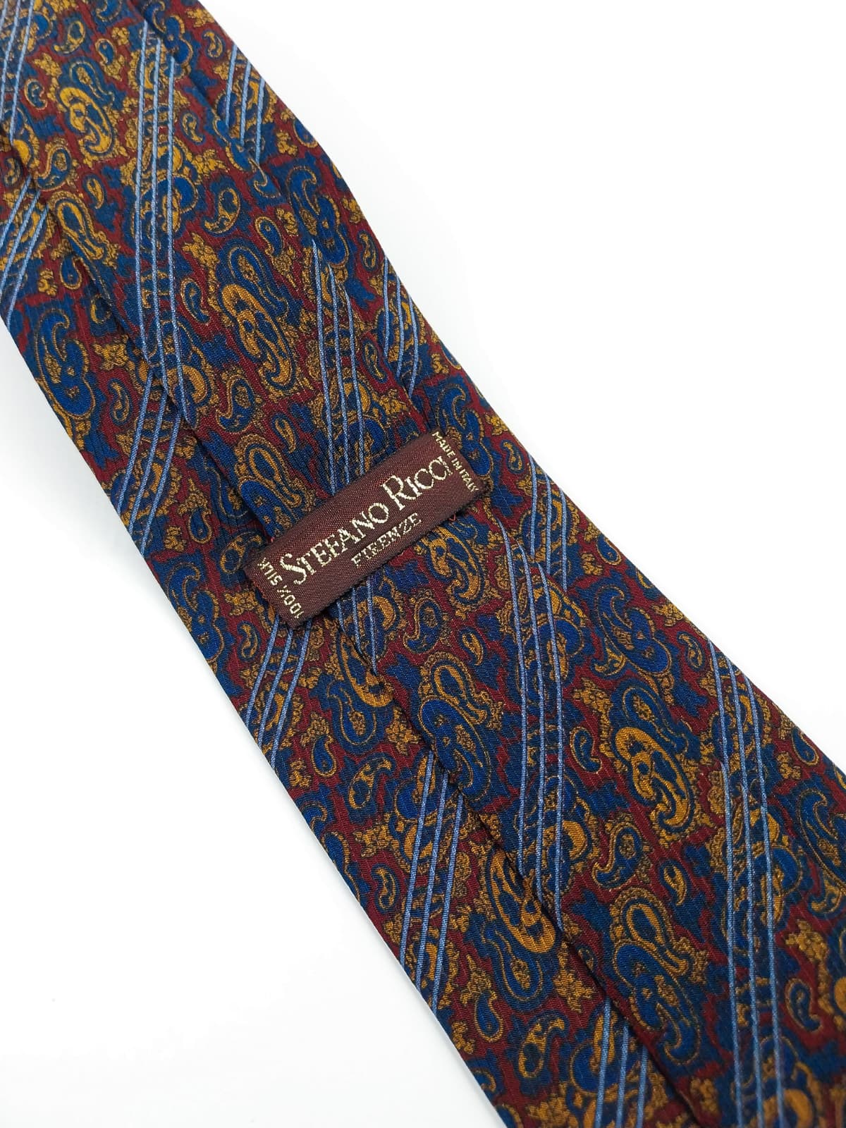 Cravatta Vintage in Pura Seta - Fantasia Paisley Blu e Bourdeux