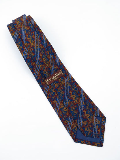 Cravatta Vintage in Pura Seta - Fantasia Paisley Blu e Bourdeux