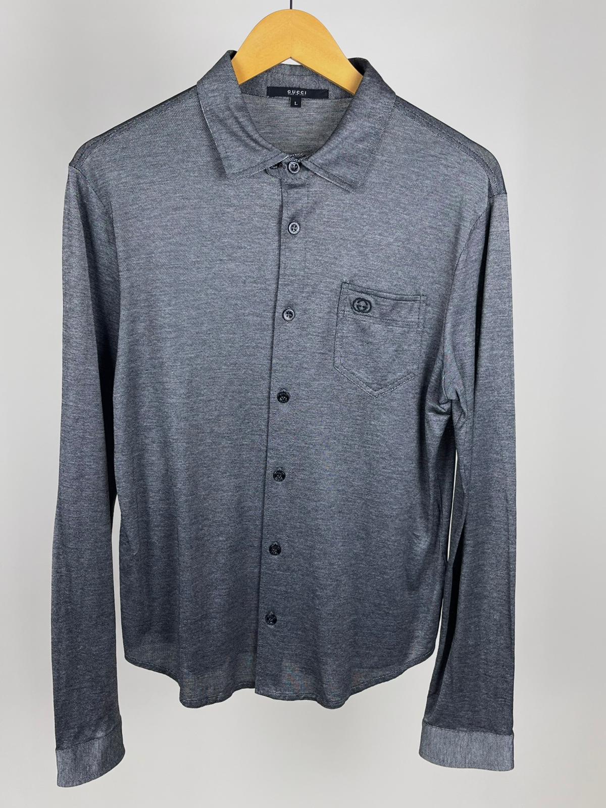 Camicia vintage Gucci in jersey grigio con logo – anni 2000