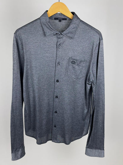 Camicia vintage Gucci in jersey grigio con logo – anni 2000