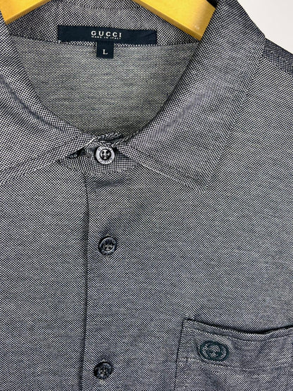 Camicia vintage Gucci in jersey grigio con logo – anni 2000