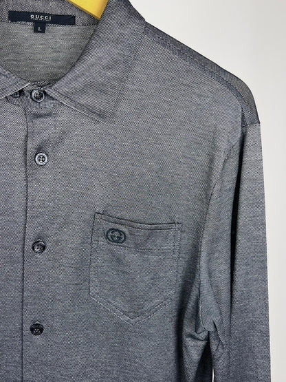 Camicia vintage Gucci in jersey grigio con logo – anni 2000