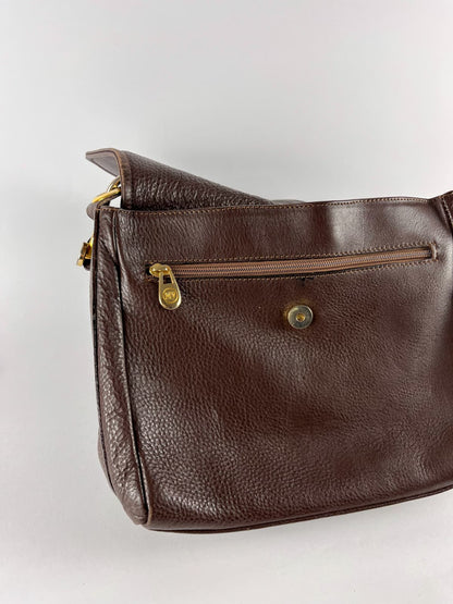 Borsa vintage in pelle marrone con dettagli dorati
