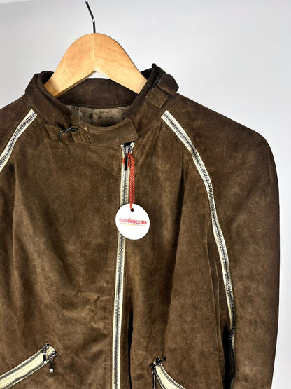 Giacca Vintage in Vera Pelle Verde/Marrone “Stephen” Stile Biker – Anni 2000