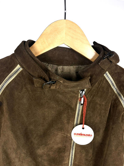 Giacca Vintage in Vera Pelle Verde/Marrone “Stephen” Stile Biker – Anni 2000