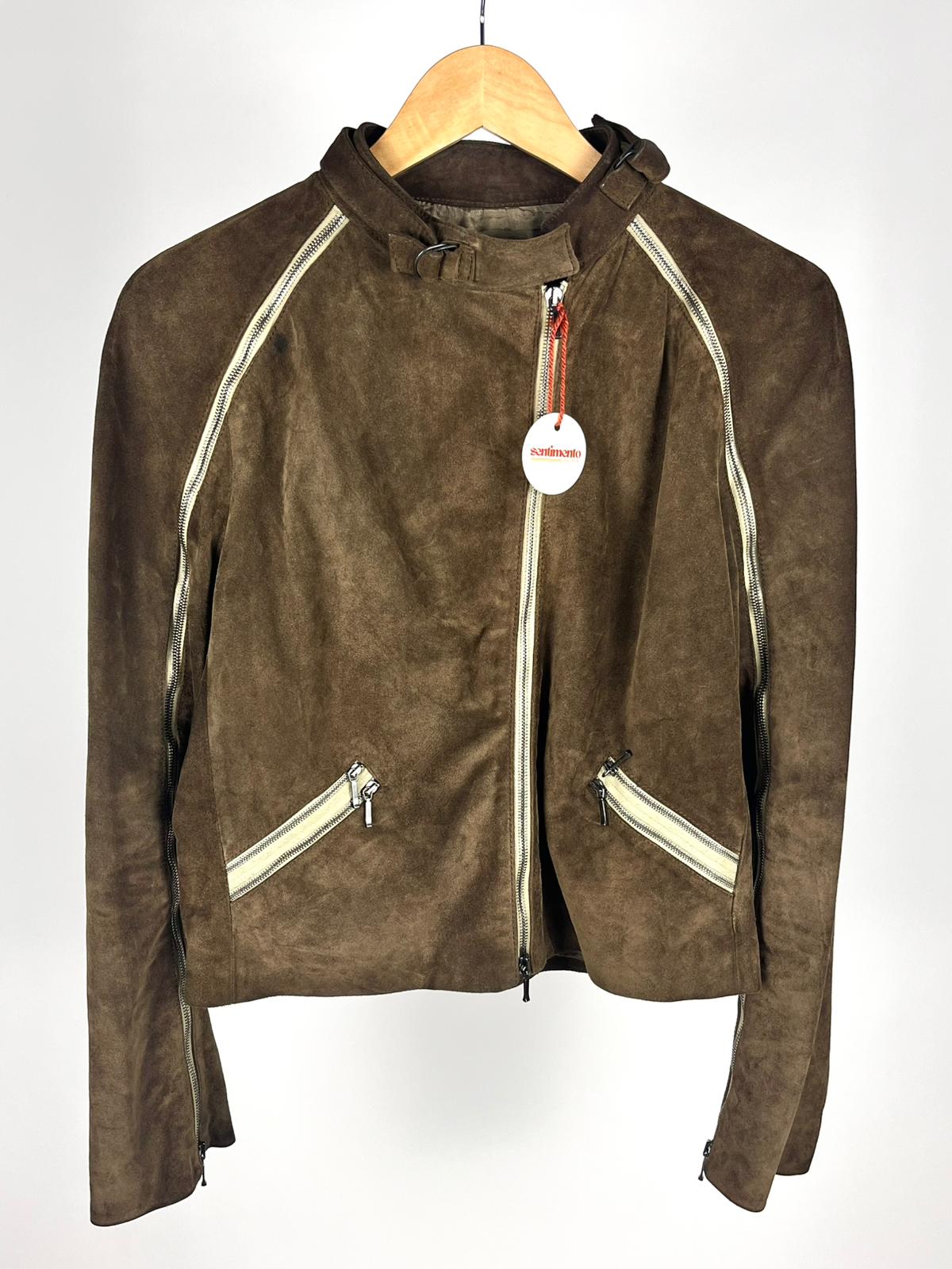 Giacca Vintage in Vera Pelle Verde/Marrone “Stephen” Stile Biker – Anni 2000
