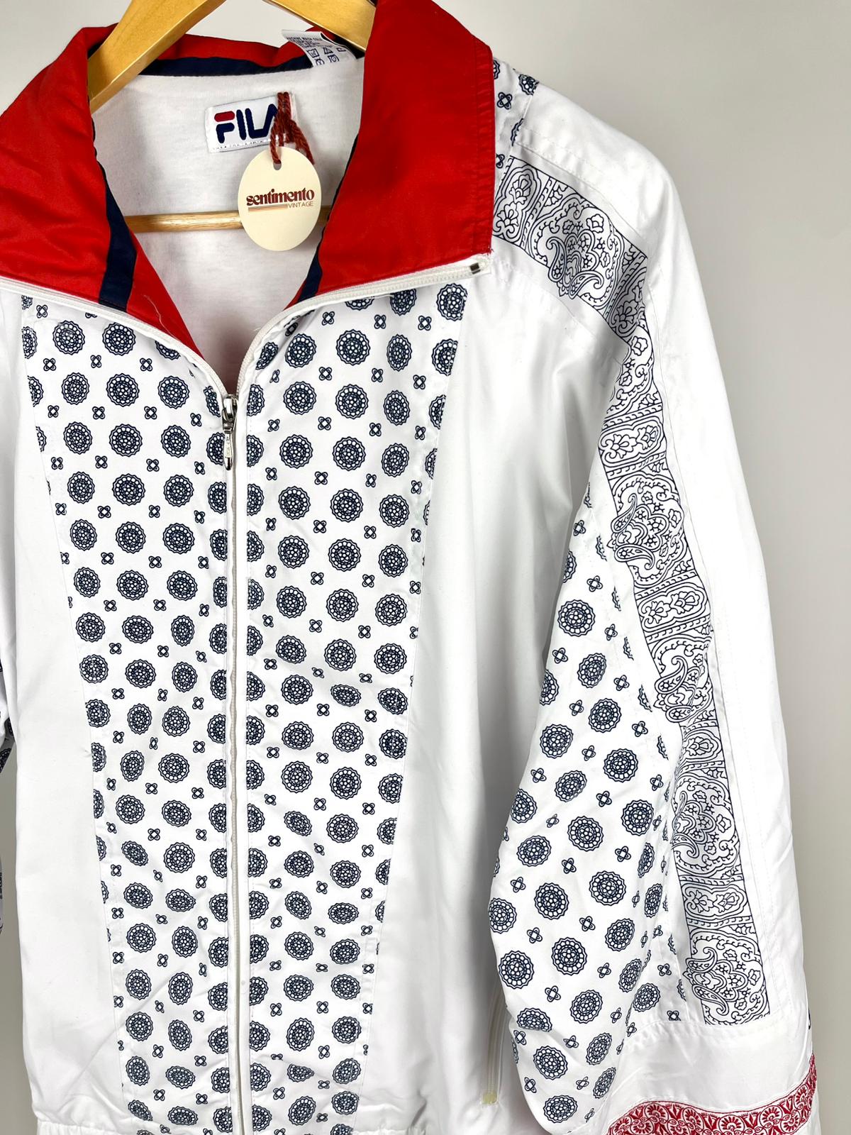 Giacca sportiva vintage Fila anni ’90 fantasia bandana bianco/rosso