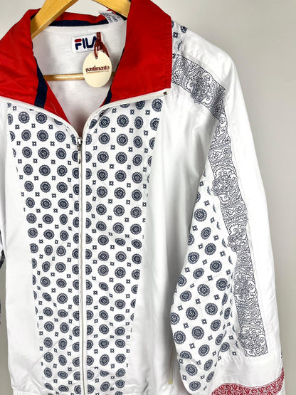 Giacca sportiva vintage Fila anni ’90 fantasia bandana bianco/rosso