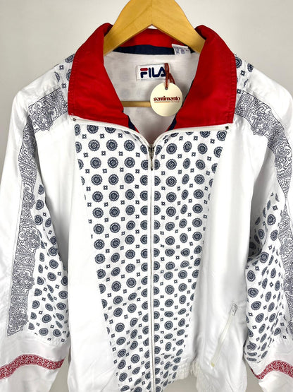 Giacca sportiva vintage Fila anni ’90 fantasia bandana bianco/rosso