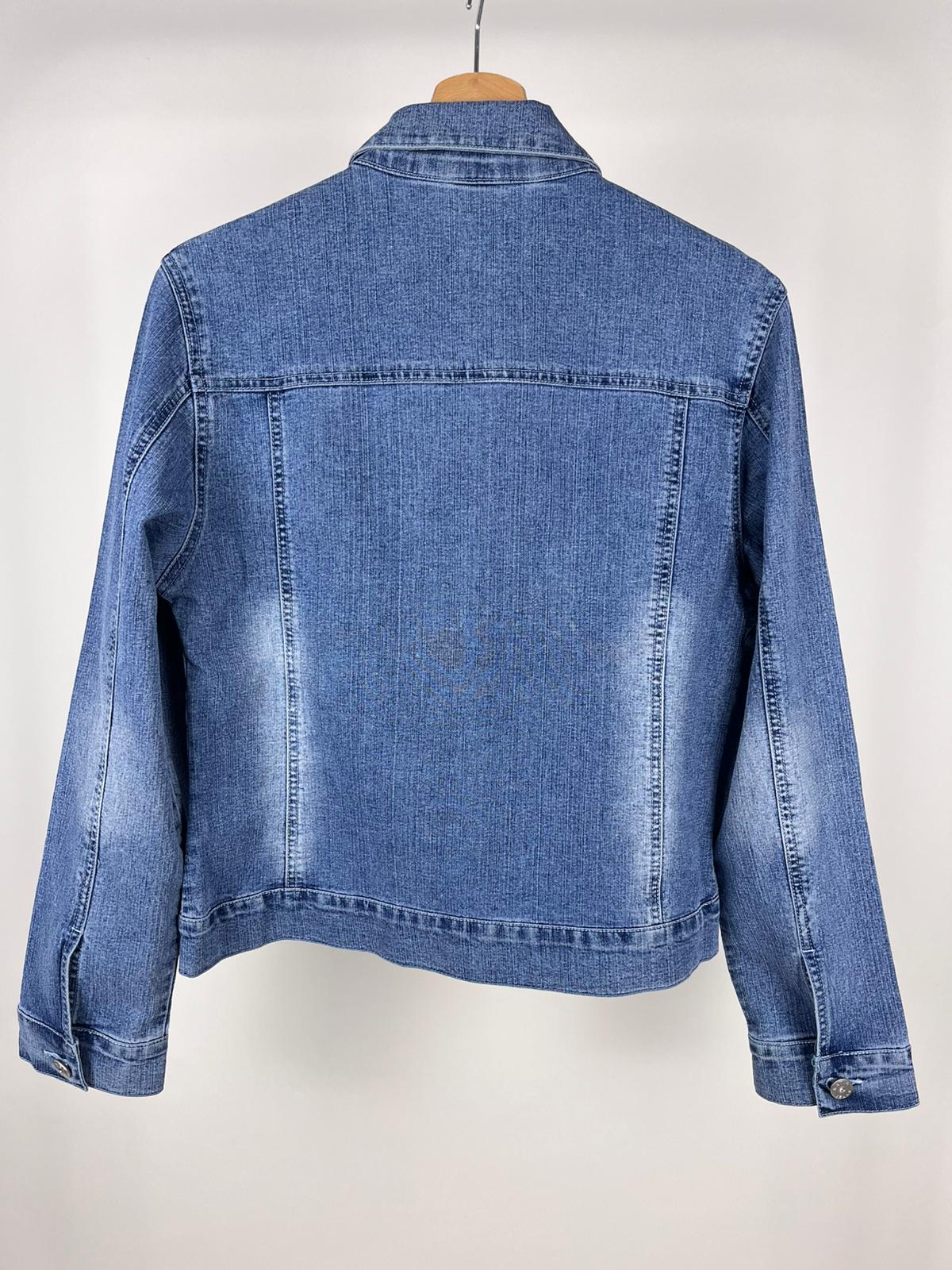 Giacca denim chiaro vintage con ricami e brillantini anni 2000