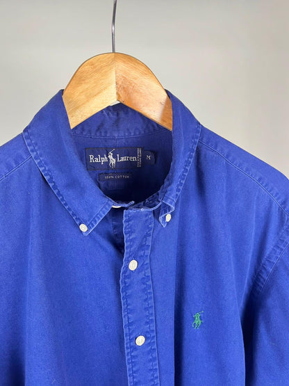 Camicia Vintage Uomo Ralph Lauren Blu Logo Verde in 100% Cotone