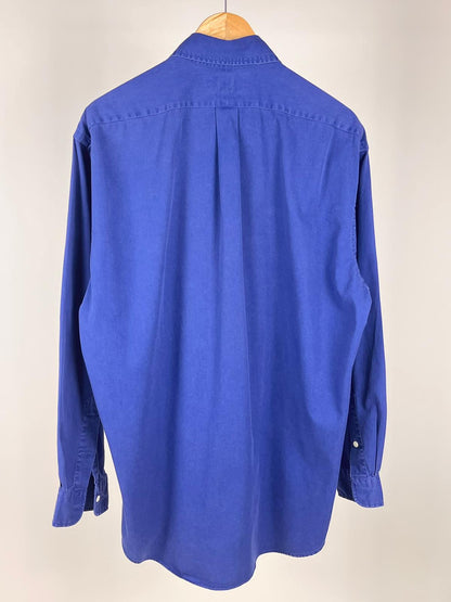 Camicia Vintage Uomo Ralph Lauren Blu Logo Verde in 100% Cotone