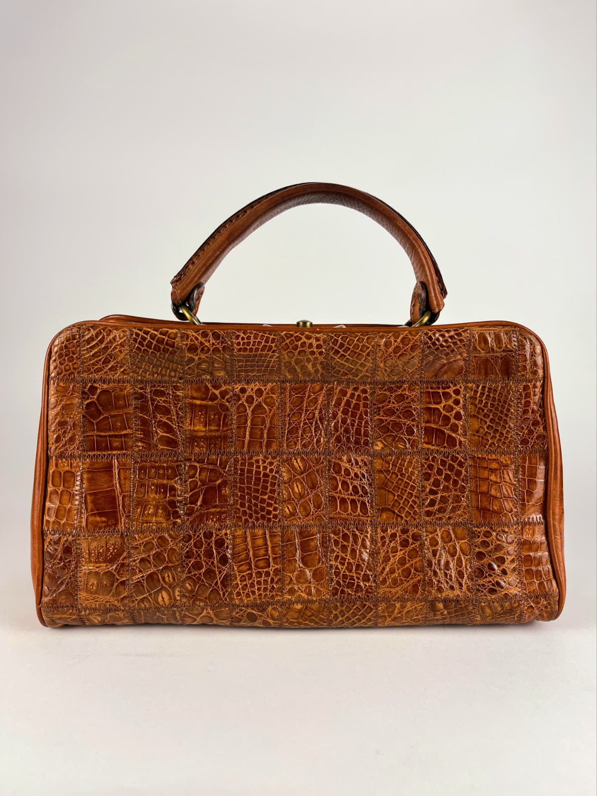 Borsa Vintage in Vera Pelle Marrone Effetto Coccodrillo Patchwork – Anni '70/'80
