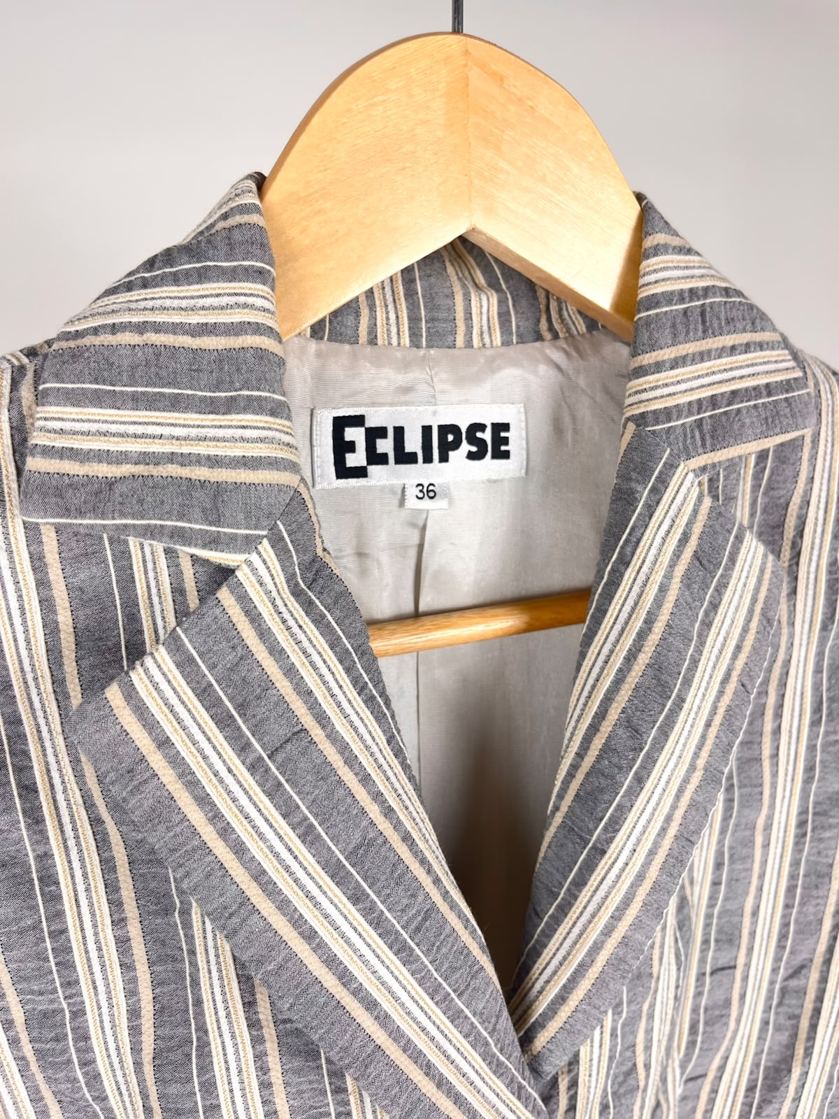 Blazer Vintage a Righe Grigio e Beige – Donna Anni ’90
